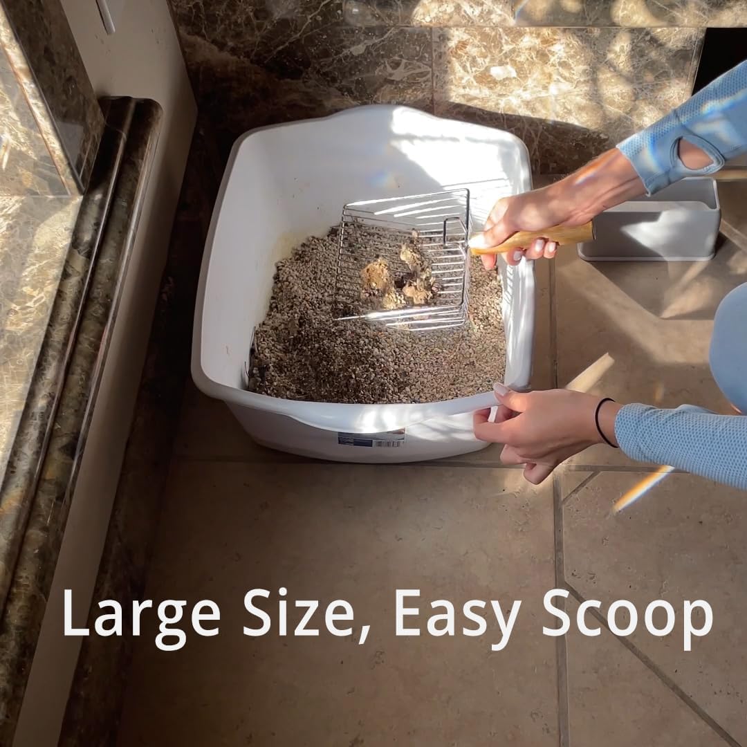 UFECODO Fast Sifting Cat Litter Scoop with Holder Stand, 2 Widths of Slots Stainless Steel Poop