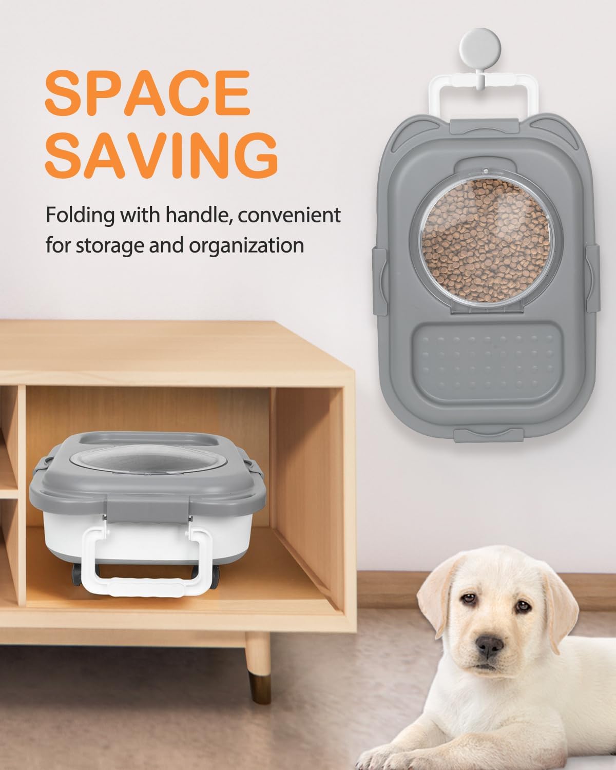 25-28lbs Dog Food Storage Container, Collapsible Dog Food Container, Wheels, Handle, Airtight Pet