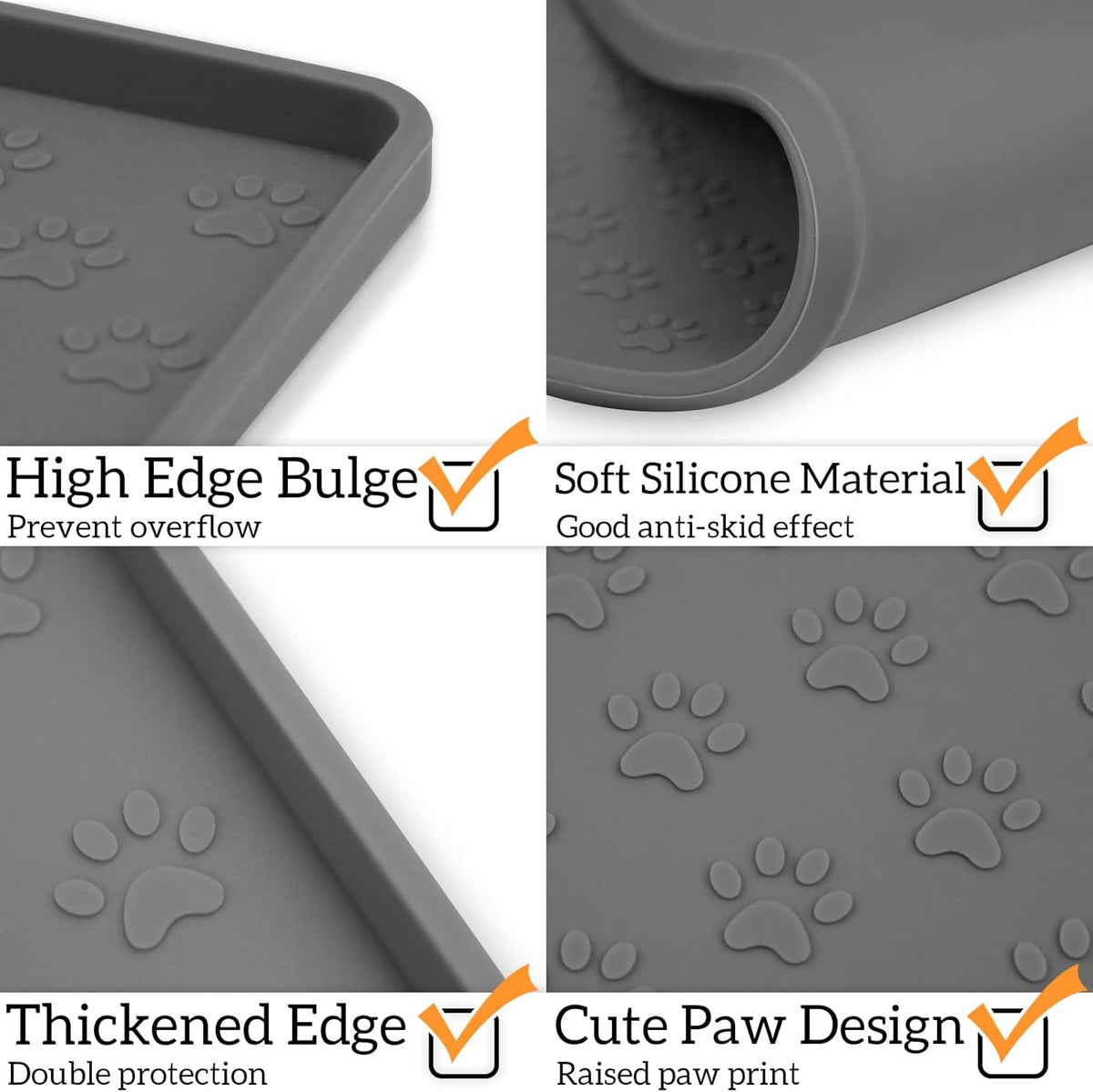 Ptlom Grey Pet Placemat for Dog and Cat, Waterproof Anti-Slip Pet Feeding Bowl Mats for Food and