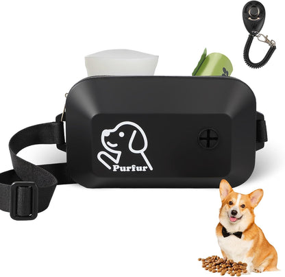 Dog Treat Pouch with Clicker & Poop Bag Holder – Waterproof Silicone, Adjustable Waist Belt for