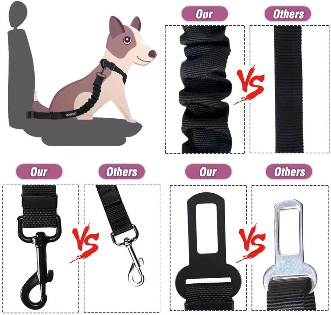 COOYOO Dog Seat Belt,Retractable Dog Car Harness Seat Belt for Car Adjustable Nylon Pet Safety Seat