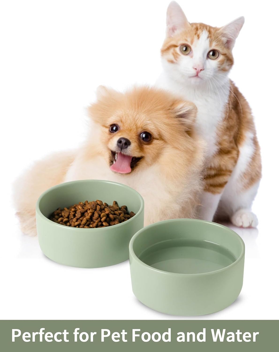 UBEE Ceramic Dog Bowl Set of 2, 5.1 inch Dog Dish Cat Food Bowl for Small Dogs and Large Cat, Pet