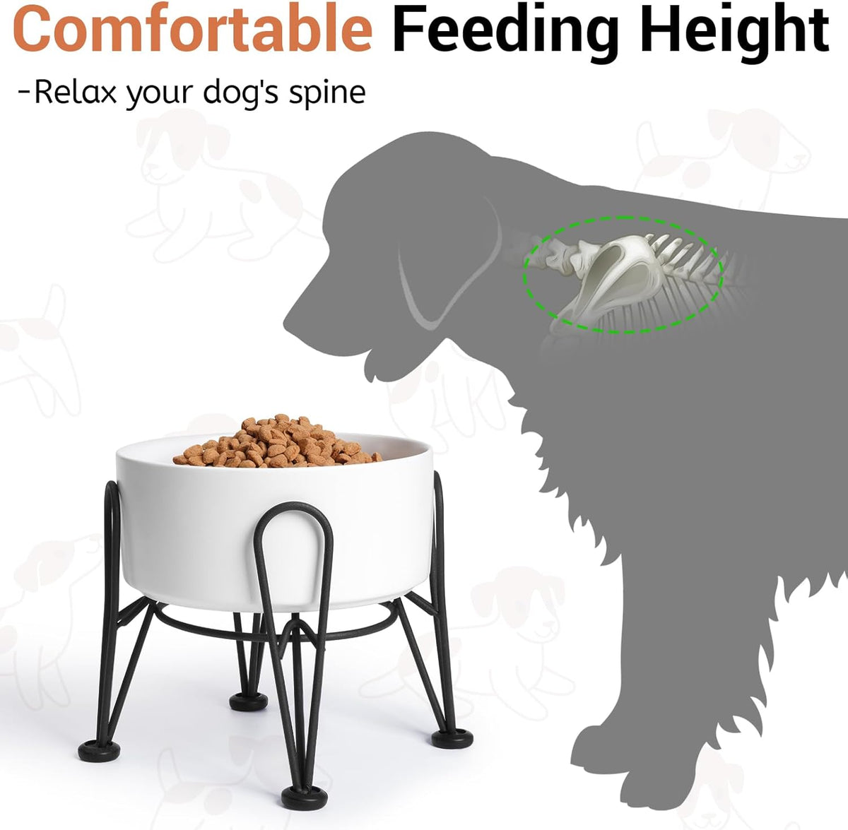 Elevated Dog Bowls, Ceramic Raised Dog Bowl Set with Anti-Slip and Non-Tip Metal Stand, 2 Pack Pet