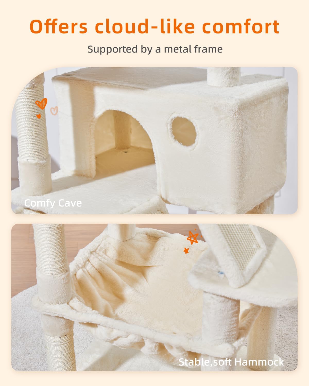 Taoqimiao Cat Tree 57.5-Inch, Cat Tower for Indoor Cats Large Adult, Extra Large Cat Condo, 8 Sisal