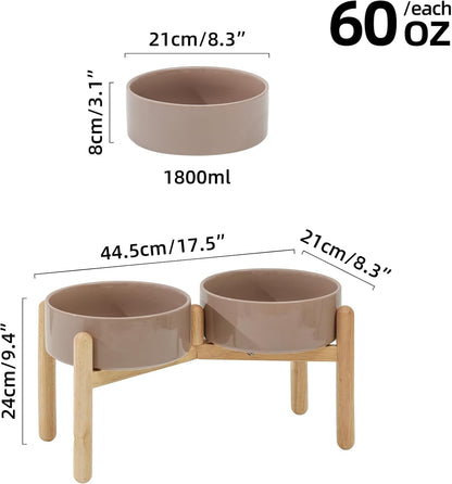 Ceramic 8.2inch Raised Dog Bowl with Stand for Large- Breed Dogs, Pet Food and Water Feeder (Double