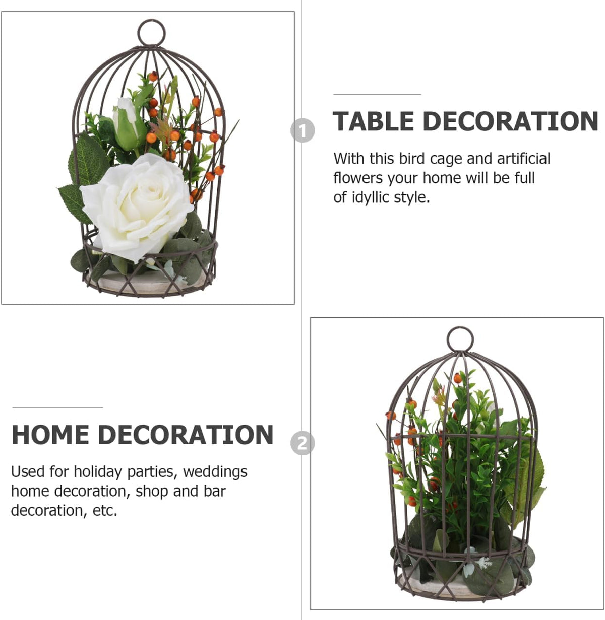 BESTOYARD Hanging Bird Cage Decor with White Simulation Rose Flowers for Home Wedding Table and