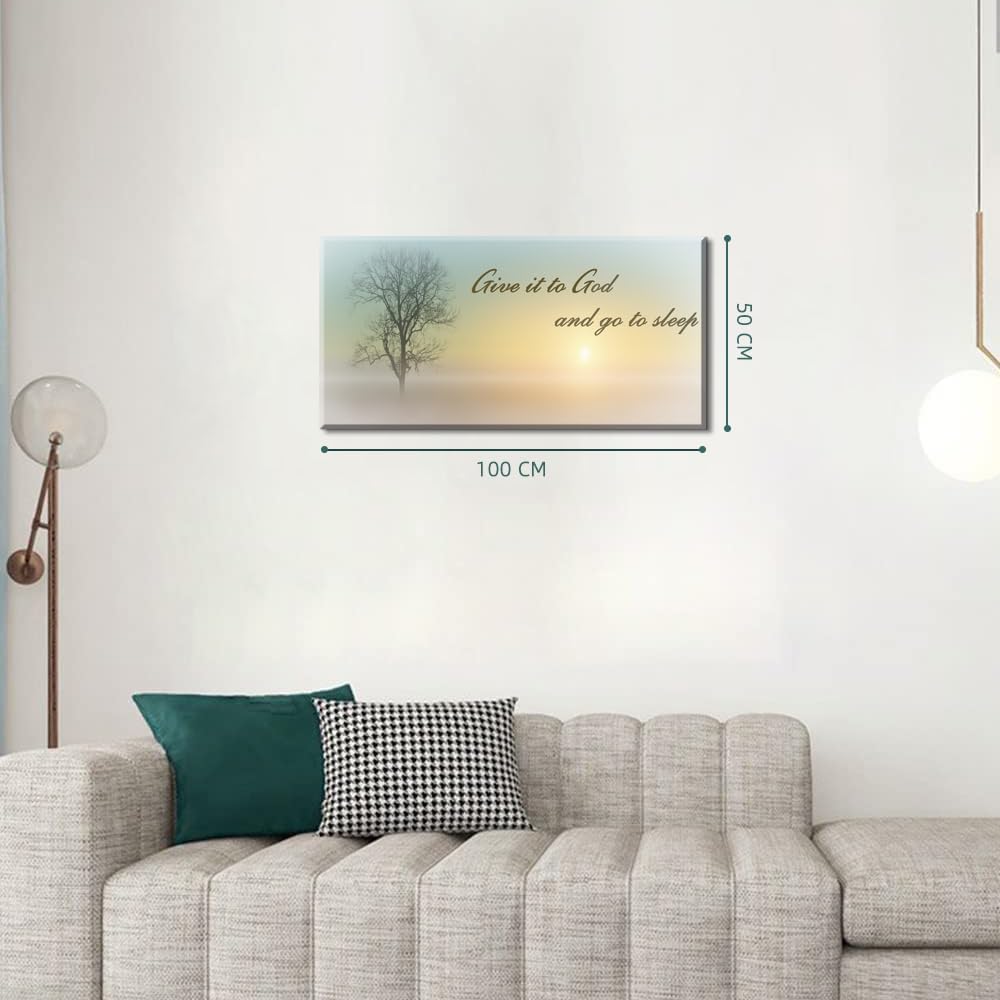 Lasdel Canvas Wall Art of Misty Sunset & Tree Plant Picture For Bedroom Home Above Bed, White
