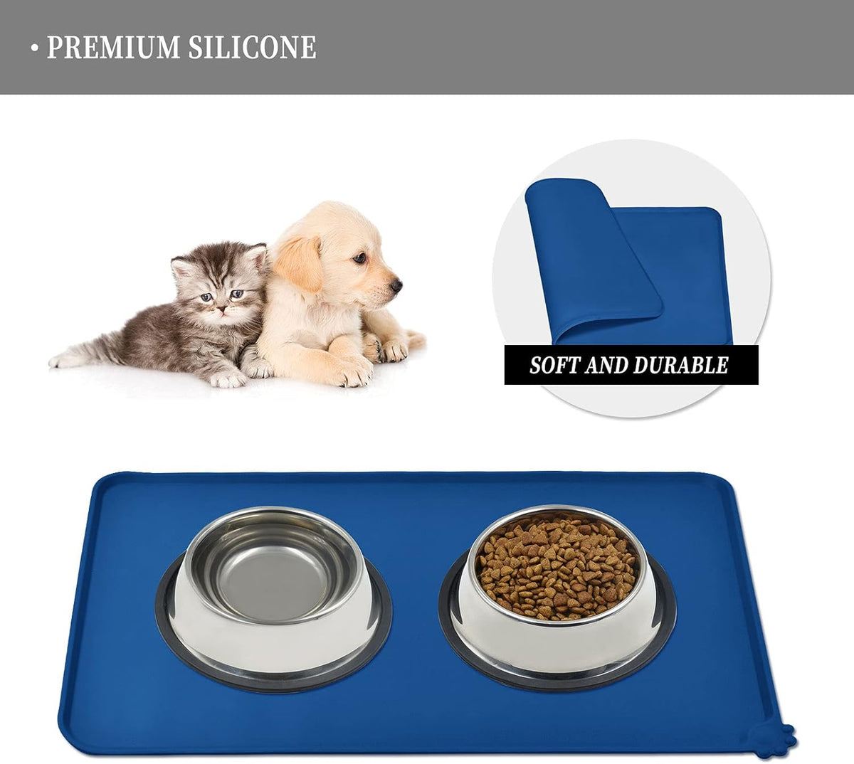 Waterproof Pet Feeding Mat with High Raised Edges, Heavier and Thicker Placemats for Cat Dog Water