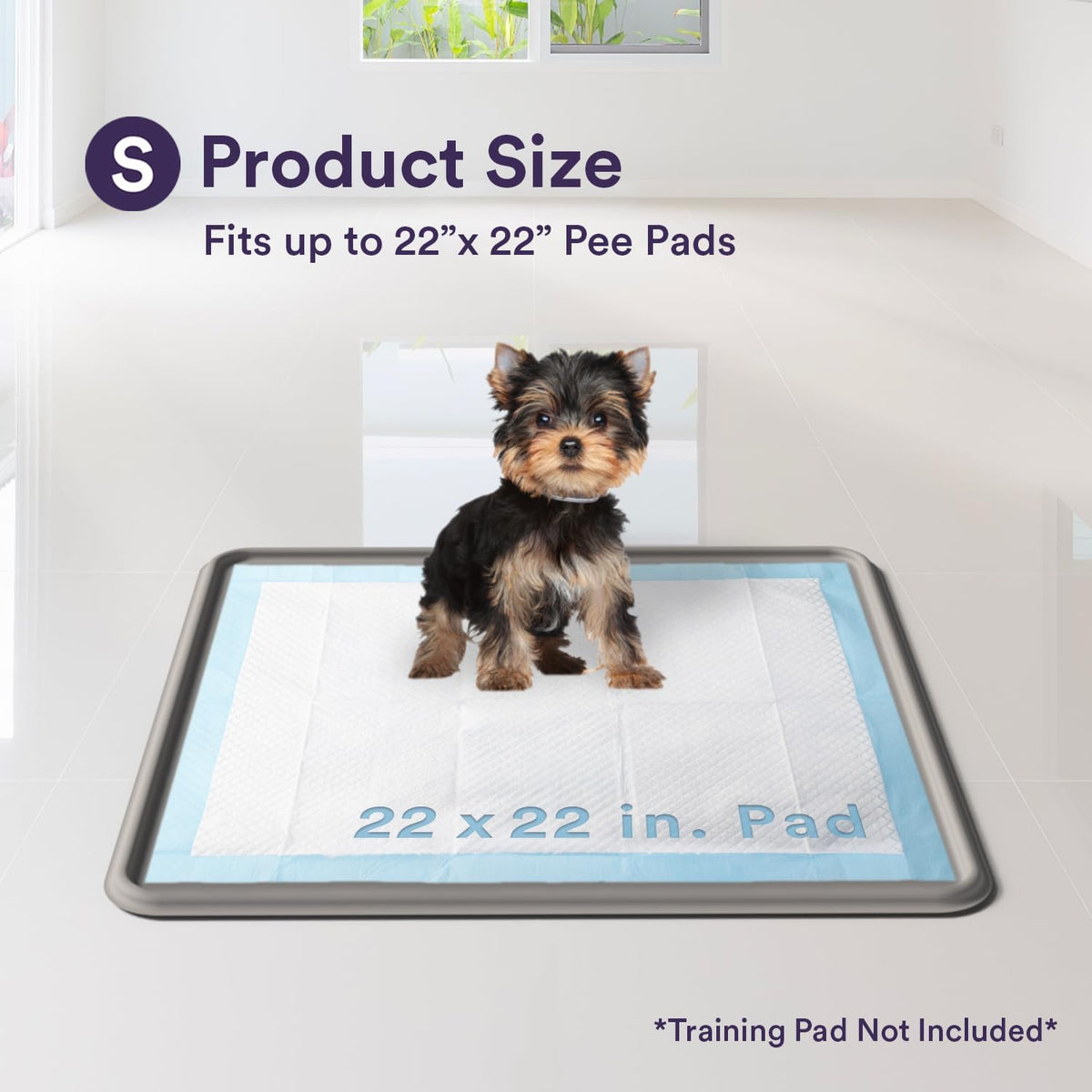 Pee Pad Tray Holder for Dogs - Fits Up to 22 x 22 in. Square Potty Training Pads No Spill Raised
