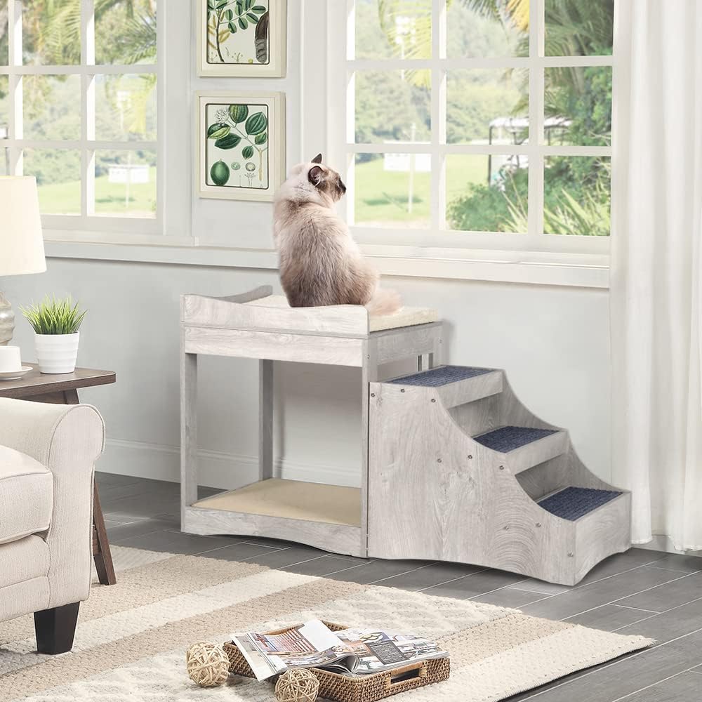 unipaws Pet Bunk Bed with Removable Step for Dogs and Cats, Multi-Level Bed Window Perch Seat