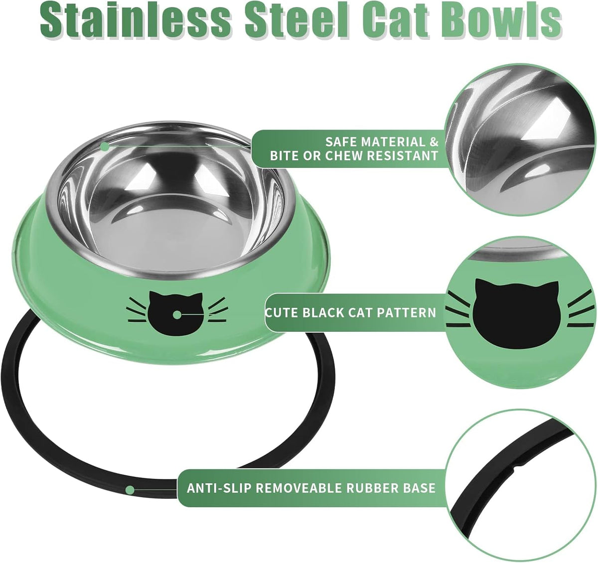 2 Pcs Non-Slip Stainless Steel Small Cat Food Bowls - Unbreakable, Thicken Cat Feeder 7 Oz Dishes