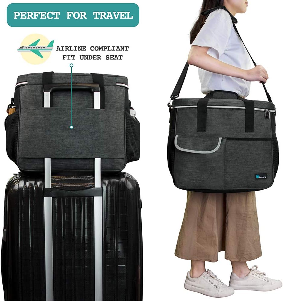 PetAmi Dog Travel Bag - Organizer with Food Container and Bowls, Supplies for Weekend Camping, Cat
