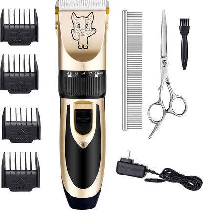 Dog Grooming Kit Clippers, Low Noise, Electric Quiet, Rechargeable, Cordless, Pet Hair Thick Coats