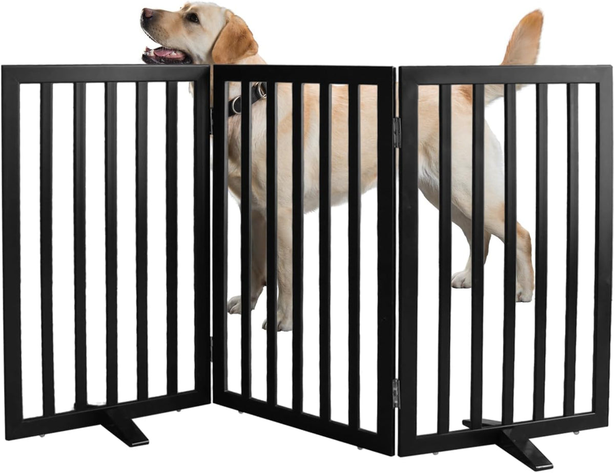 ZJSF Freestanding Indoor Dog Gate for House Foldable Wood Puppy Gate for Doorways Pet Gate for