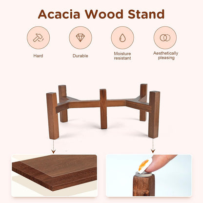 SPUNKYJUNKY Ceramic Dog Bowls Dog Bowl Set with Acacia Wood Stand Raised Dog Bowl Dog Food and