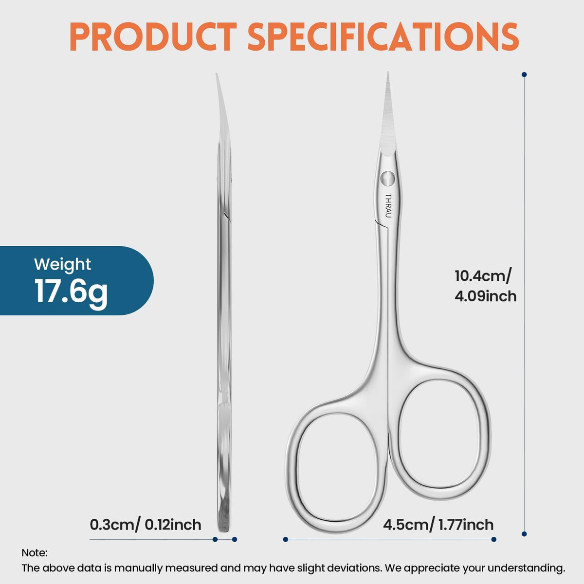 THRAU Left-Handed Cuticle Scissors – Surgical Grade Stainless Steel with Sharp Curved Tip for