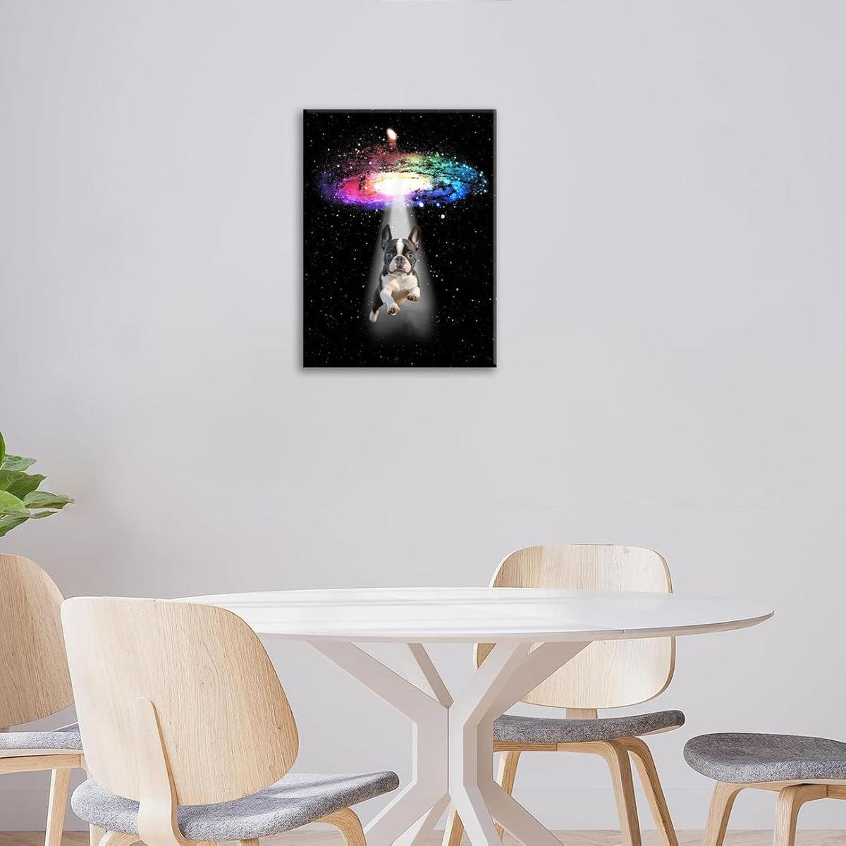 Funny Dog Wall Art Canvas Boston Terrier Wall Decor Prints Framed Painting Bulldog Galaxy Pictures
