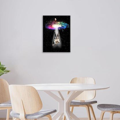 Funny Dog Wall Art Canvas Boston Terrier Wall Decor Prints Framed Painting Bulldog Galaxy Pictures