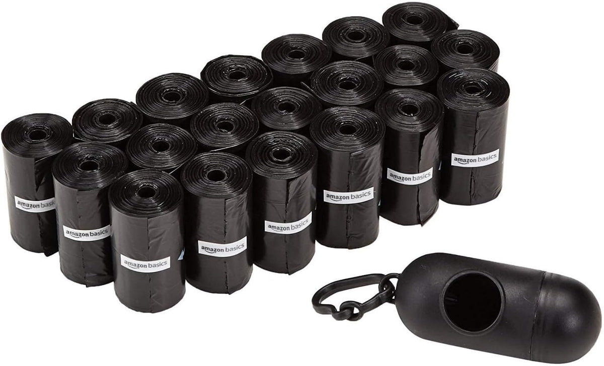 Amazon Basics Dog Poop Leak Proof Bags with Dispenser and Leash Clip, Unscented, 300 Count, 20 Pack