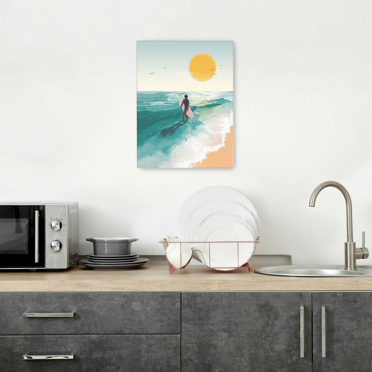 Beach Surfing Wall Art Ocean Coastal Wave Canvas Wall Decor Summer Nature Seascape Pictures