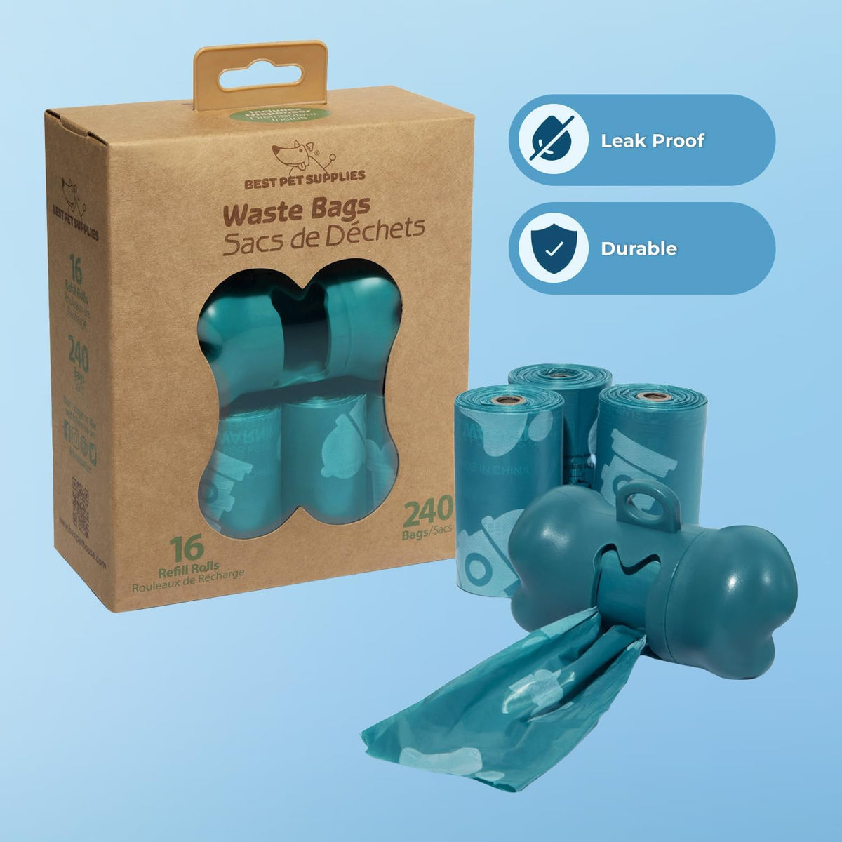 Best Pet Supplies Dog Poop Bags (240 Bags) for Waste Refuse Cleanup, Doggy Roll Replacements for