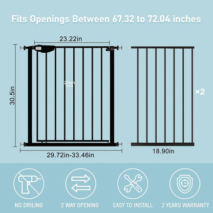 WAOWAO Triple Lock Baby Gate Extra Wide 67.32-72.04" Pressure Mounted Walk Through Swing Auto Close