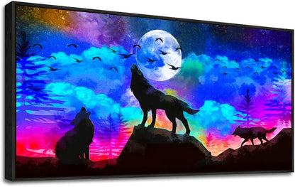 Framed Canvas Wolf Landscape Painting Canvas Wall Art For Living Room Bathroom Wall Decor For