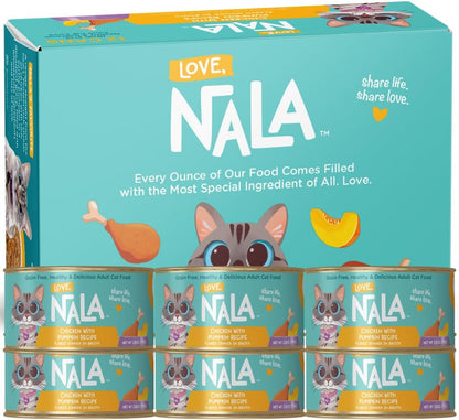 LOVE, NALA - Natural Adult Cat Wet Food - FLAKED Chicken with Pumpkin in Broth - Grain Free