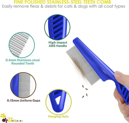 4 Pack Flea Lice Comb, Stainless Steel Dog Cat Grooming Combs with Rounded Teeth, Double Sided