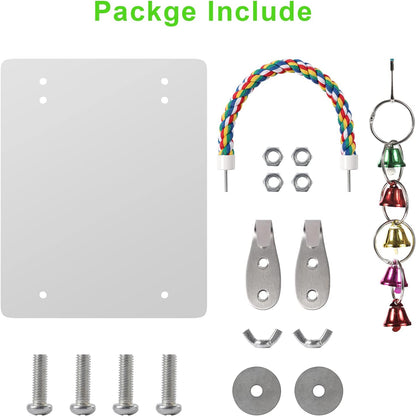 10.6" Bird Mirror with Rope Perch Bird Toys Swing, Comfy Perch for Greys Amazons Parakeet Cockatiel