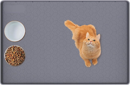 Cat Food Mat, 34" x 22" Large Silicone Pet Feeding Mat with Raised Edge Pet Placemat for Food and