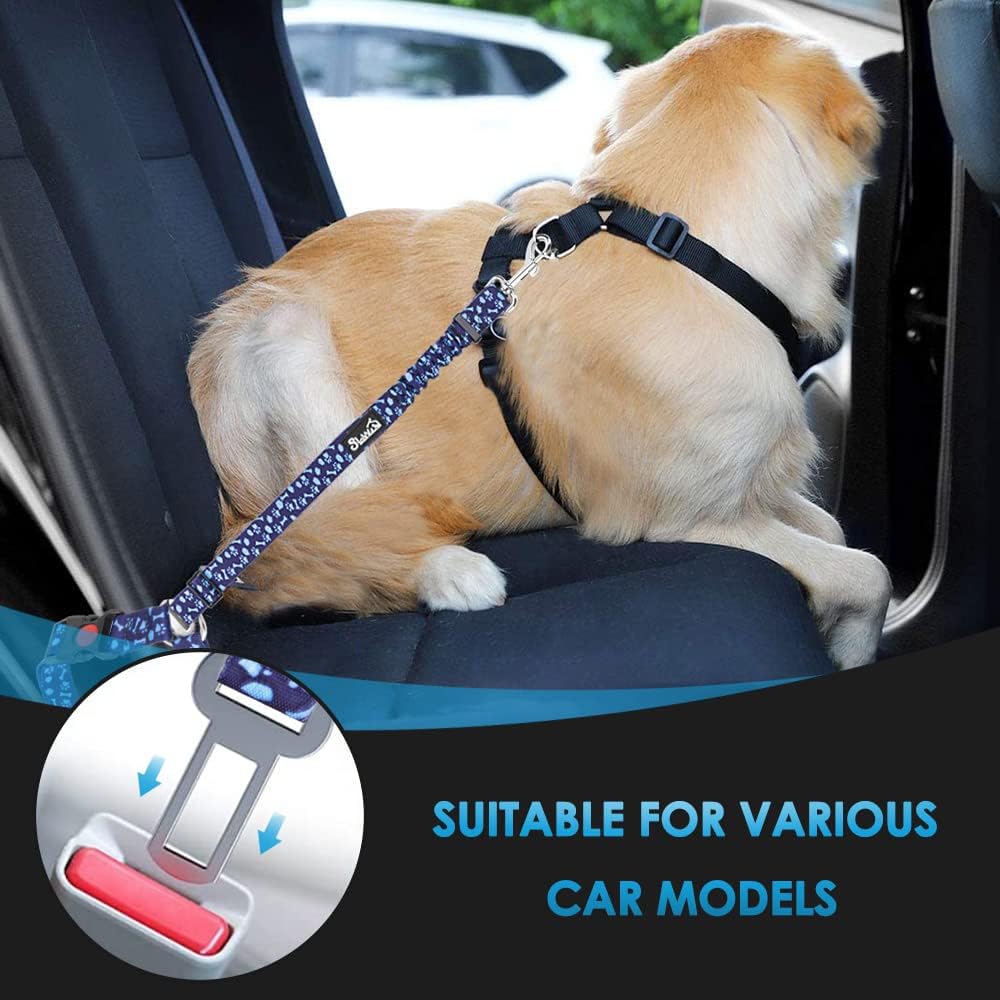 SlowTon Dog Seat Belt for Car, 2 Pack Dog Car Harness Seatbelt Adjustable with Elastic Bungee
