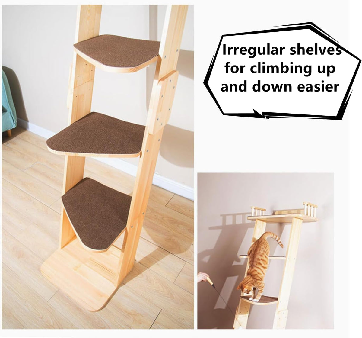 Modern 70“ Tall 6 Level Leaning Cat Climbing Ladder Tree Tower Condo with Large Perch Platform for