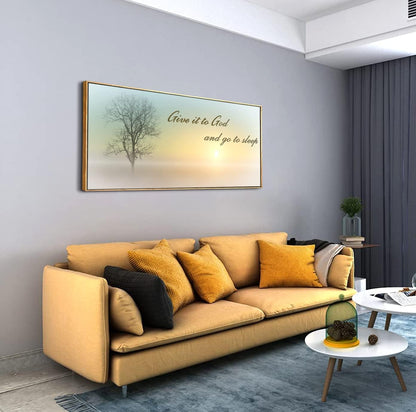 Lasdel Natural Extra Framed Canvas Wall Art of Misty Sunset & Tree Plant Picture For Bedroom Home