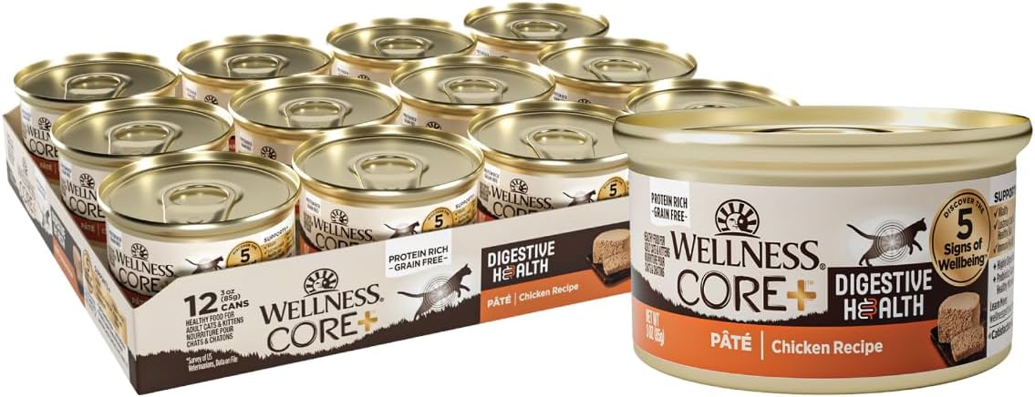 Wellness CORE+ Digestive Health Pate Adult Wet Cat Food, Natural, Protein-Rich, Grain Free, 3