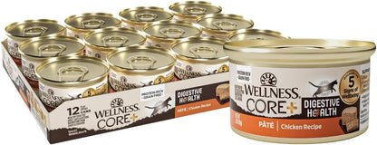 Wellness CORE+ Digestive Health Pate Adult Wet Cat Food, Natural, Protein-Rich, Grain Free, 3