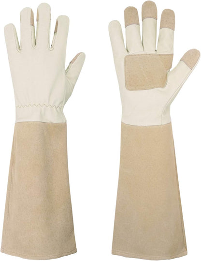 HANDLANDY Pruning Gloves Long for Men & Women, Pigskin Leather Rose Gardening Gloves- Breathable &