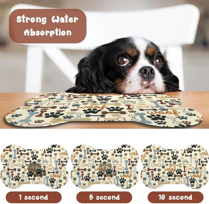 Dog Food Mats for Floors Waterproof, Pet Feeding Absorbent Water Bowl Mat Cat Placemats Beige Bone