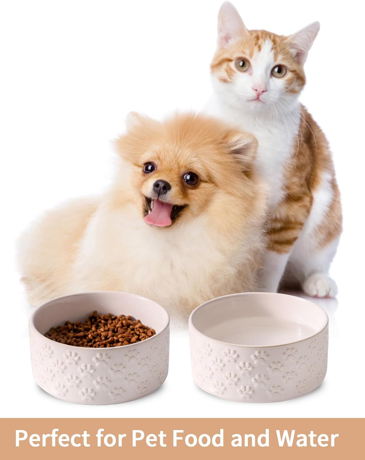 UBEE Ceramic Dog Bowl Set of 2, 5.1 inch Dog Dish Food Bowl with Paw Pattern, Pet Food Water Dish