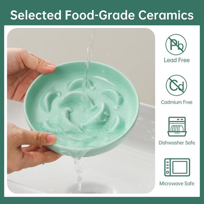 Ceramic Cat Slow Feeder Bowl - Pastel Series Cat Plate for Dry and Wet Food - Cute Maze Feeder Dish