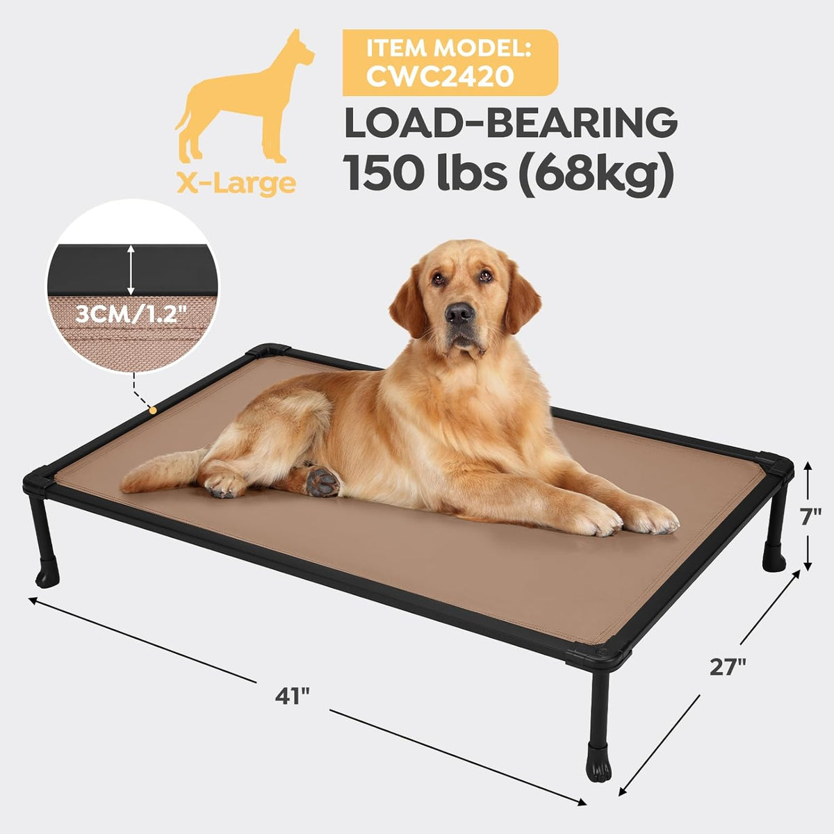 Veehoo Chew-Proof Elevated Dog Bed, Durable Training Platform for Large Dogs, Indoor/Outdoor Raised
