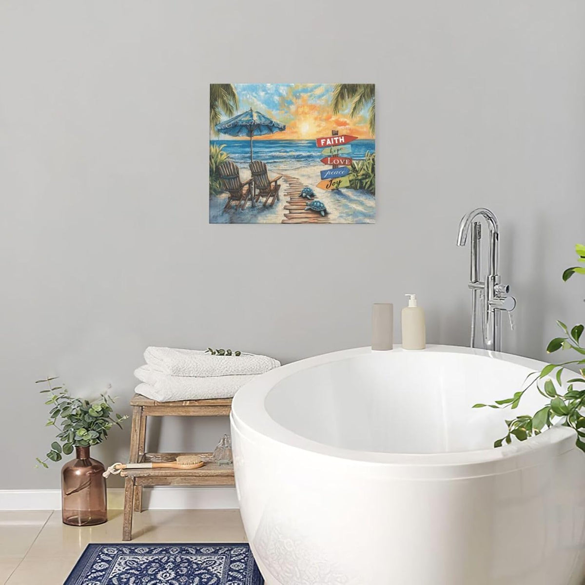 Beach Ocean Bathroom Pictures Wall Art, Seaside Coastal Bathroom Wall Decor, Sunrise Framed