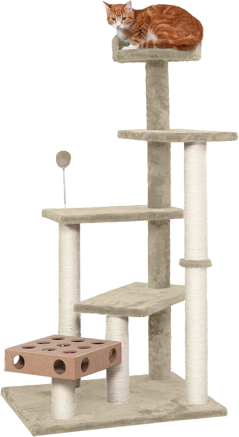 Furhaven 49.5" Tall Cat Tree for Indoor Cats, Ft. Sisal Scratching Posts, Plush Ball Toy, & Busy
