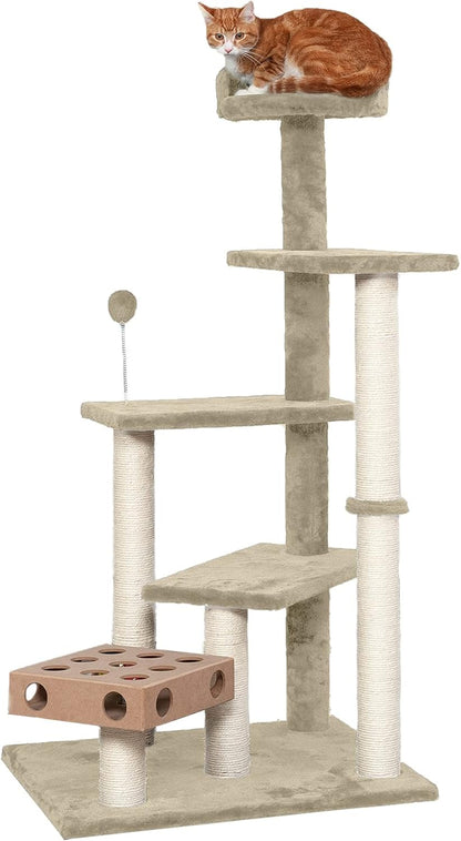 Furhaven 49.5" Tall Cat Tree for Indoor Cats, Ft. Sisal Scratching Posts, Plush Ball Toy, & Busy