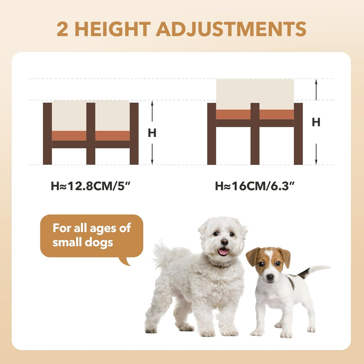 Ceramic 6.1inch Raised Double Dog Bowls Set with Acacia Wood Stand, 2 Heights Elevated, Food &
