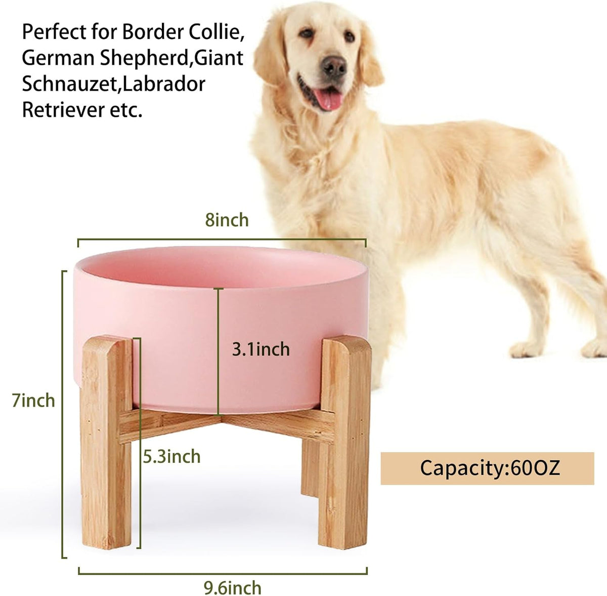 Petygooing Pink Elevated/Raised Ceramic Dog Bowl for Medium and Large Breeds, Dog Food Water Dish