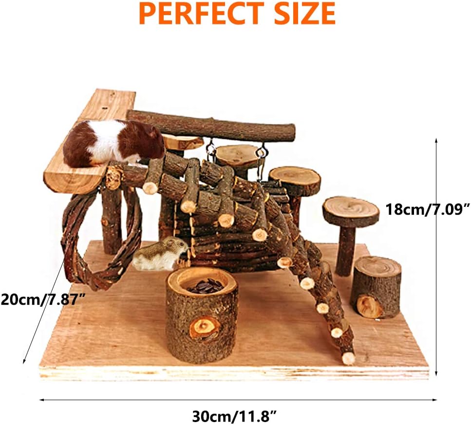 Tfwadmx Wooden Hamster Playground Platform, Small Animals Activity Set Climbing Bridge Ladder Ramps