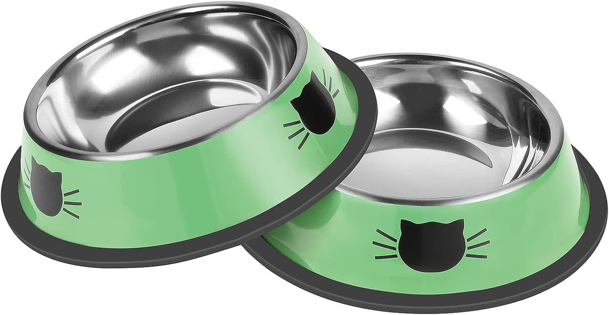 2 Pcs Non-Slip Stainless Steel Small Cat Food Bowls - Unbreakable, Thicken Cat Feeder 7 Oz Dishes