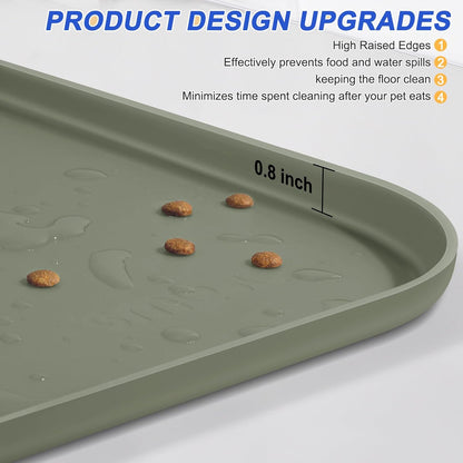 Silicone Pet Feeding Mat with Raised Edge for Food and Water, Dog Bowl Mats, Cat Bowls Placemat