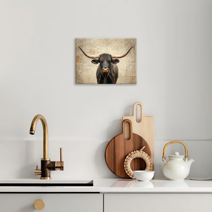 Rustic Highland Cow Pictures Wall Art, Farmhouse Black Cow Bathroom Wall Decor Animal Framed
